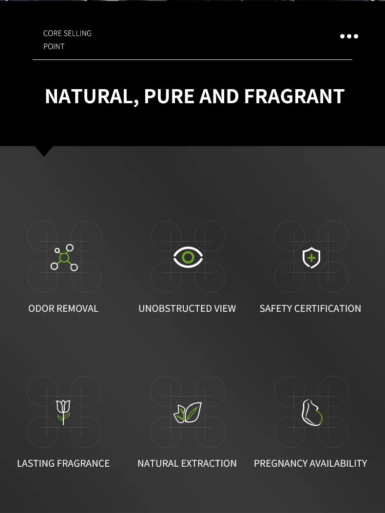 A car fragrance for automotive interior accessories, a long-lasting car air freshener that maintains a charming and fresh scent.