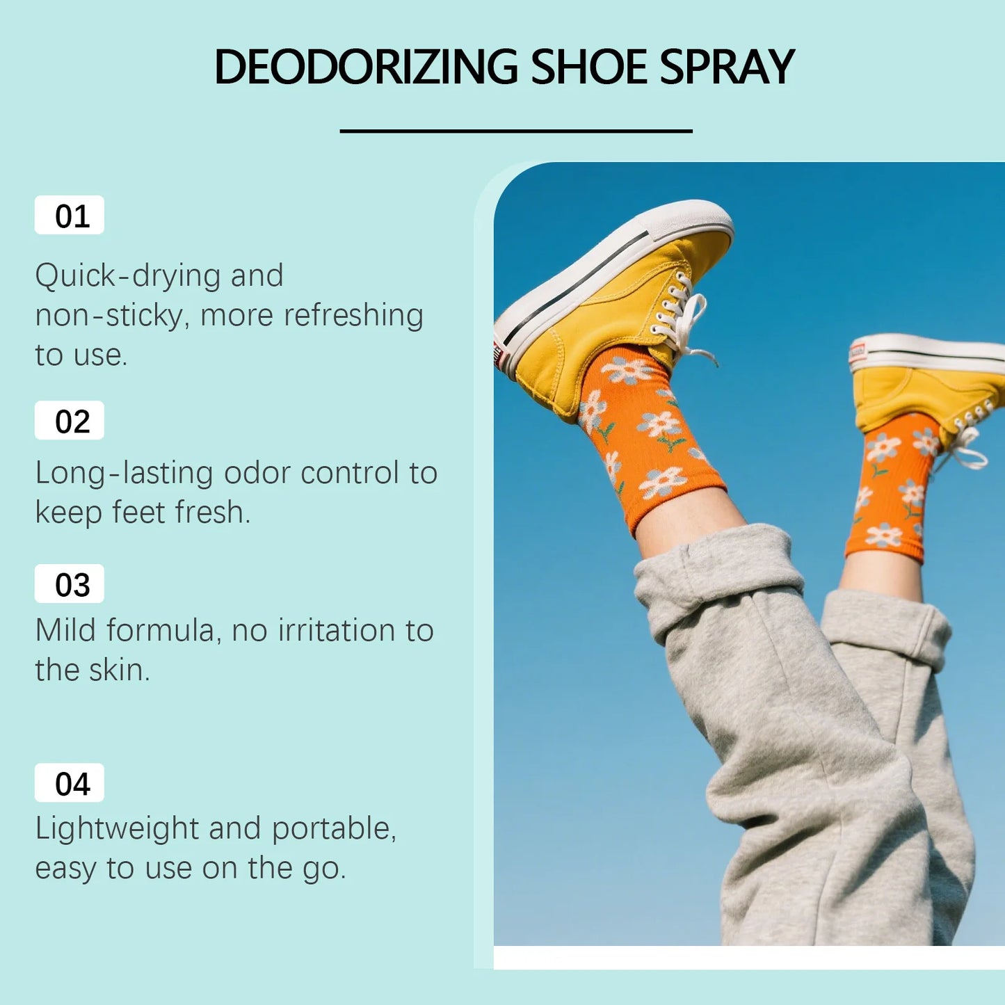 JAKEHOE 100ml Deodorizing Shoe Socks Spray Quickly Dry & Refresh Long-lasting Suppress Odors Portable Design Used at Home Office