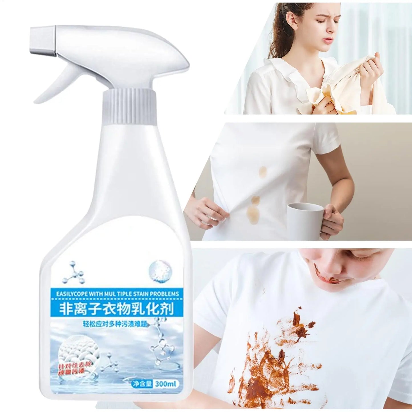 300ml Laundry Stain Remover Spray, Powerful Spot Cleaner for Fat Oil Blood Coffee Grease, Housekeeping Cleaning Supplies