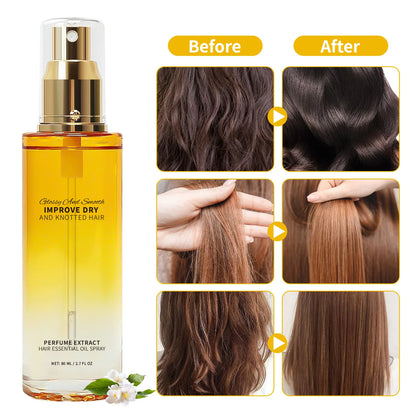 Hair Perfume Essential Oil Spray 80ml Glossy & Smooth Fix Dry &Knotted Hair Frizz Control Heat Protection Prevent Split Ends Oil