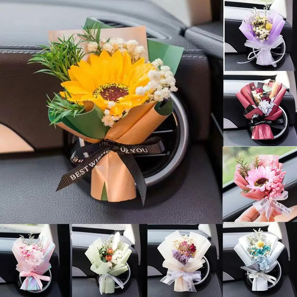 Dried Flower Car Air Freshener Car Air Outlet Aromatherapy For Girls Bouquet Auto Vent Clip Car Accessories Car Decoration
