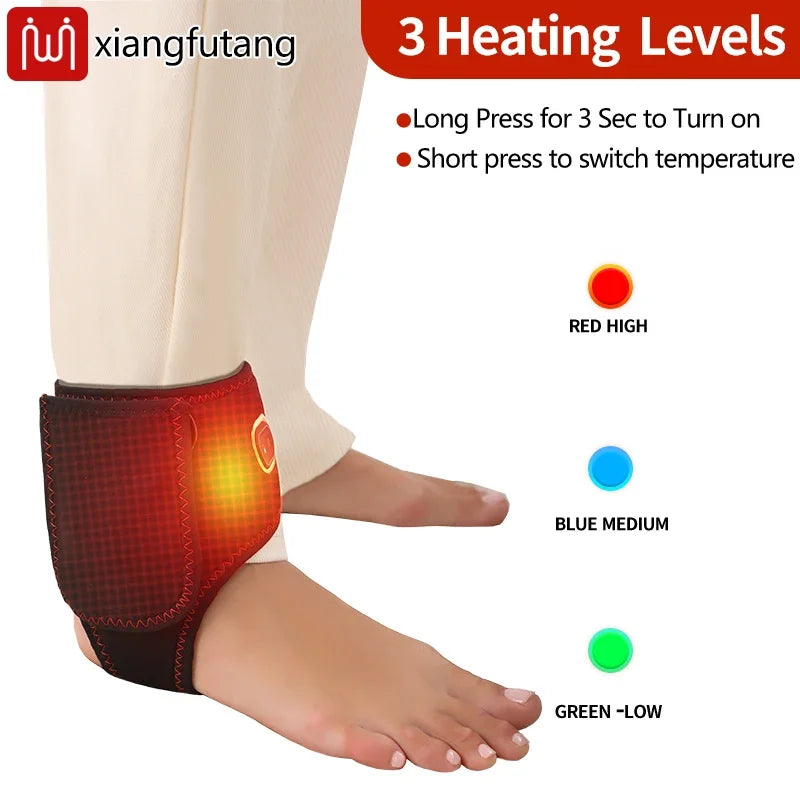 Ankle Massager with Heat Vibratio For Recover Relief Muscle Pain Sports Injuries Joint Warmth Adjustable Brace USB