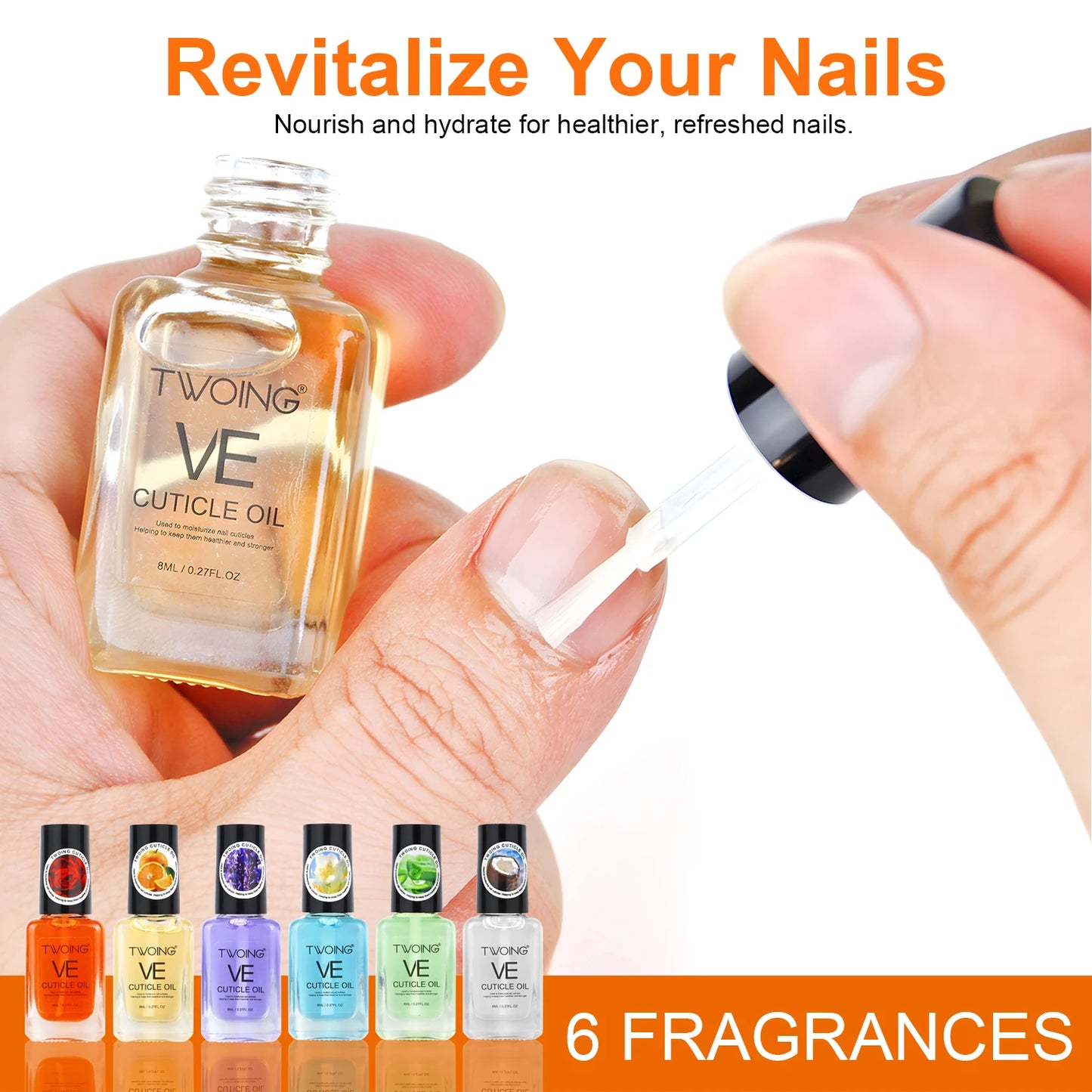 TWOING Vitamin E Nail Care Oils，Nail Cuticle Hydration & Nail Strengthening, Deeply Moisturizing for Healthier,Shinier,Nails 8ML