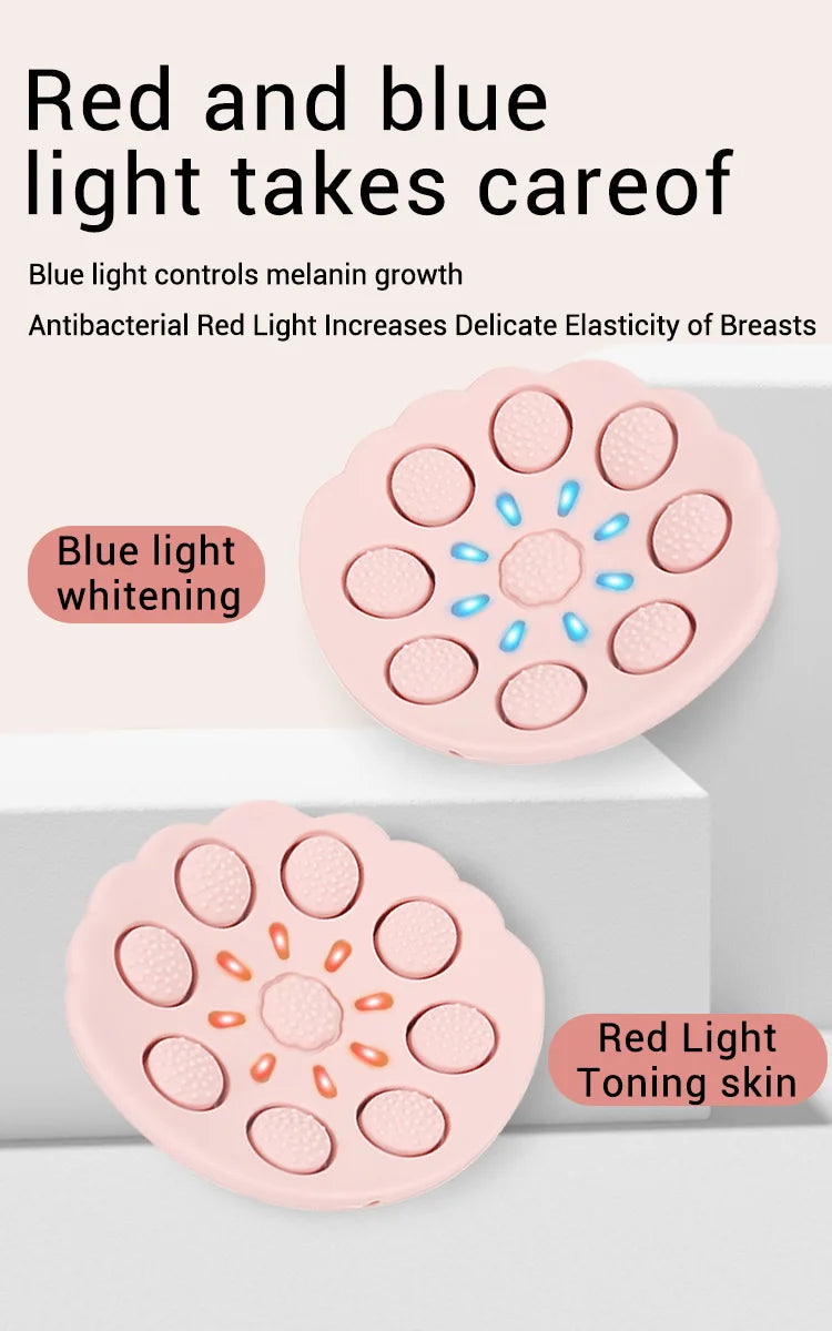Breast Massager with Heat and Red Blue Light Therapy - 6 Modes 6 Intensity Electric Massage for Firming, Lifting and Skin Care,
