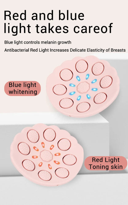 Breast Massager with Heat and Red Blue Light Therapy - 6 Modes 6 Intensity Electric Massage for Firming, Lifting and Skin Care,