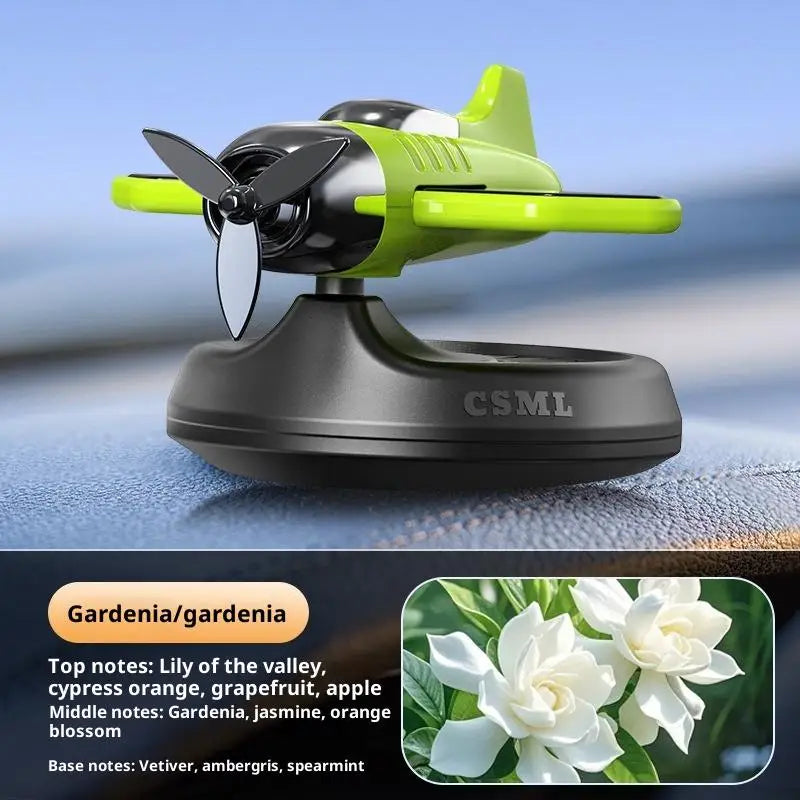 Air Freshening Diffuser with Rotating Aircraft Shape Design; Eco-friendly Solar Powered Operated for Vehicles