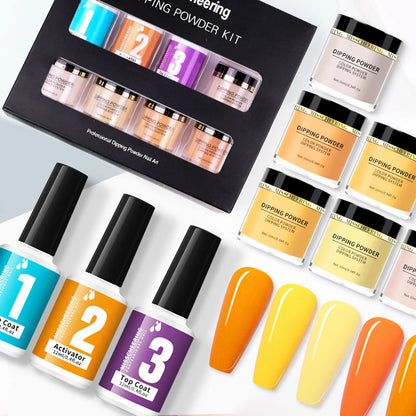 Dip Powder Nails Acrylic Dipping Powder Liquid Set with Base/Top Coat Activator for French Nail Art Manicure DIY Salon Gifts