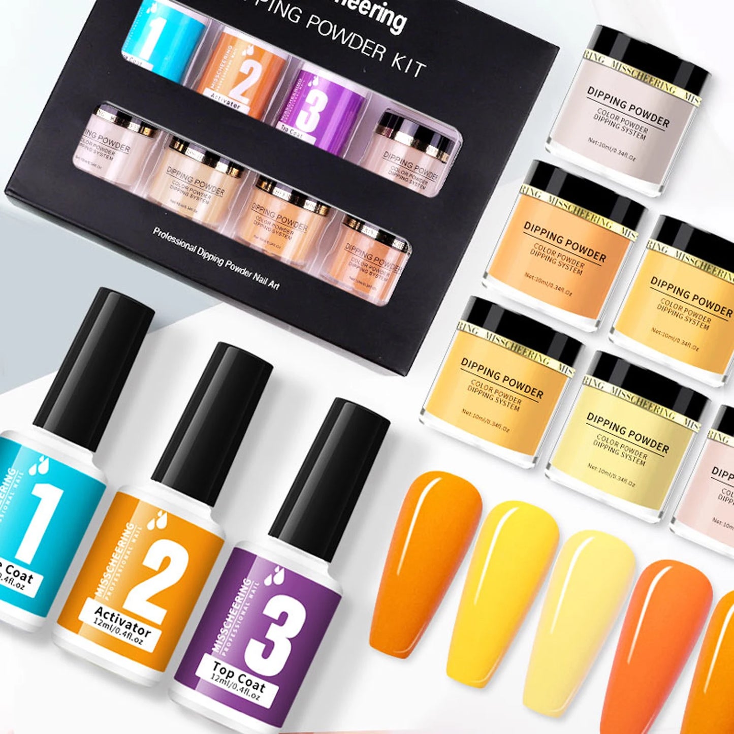 Dip Powder Nails Acrylic Dipping Powder Liquid Set with Base/Top Coat Activator for French Nail Art Manicure DIY Salon Gifts