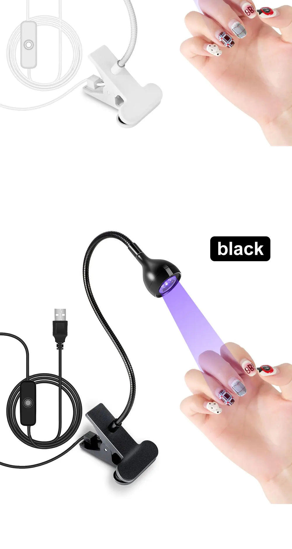 Nail LED UV Lamp for Drying Gel Nails Polish Clip-On Flexible Desk Mini Portable USB Nail Lamp UV Light Dryer for Manicure Salon