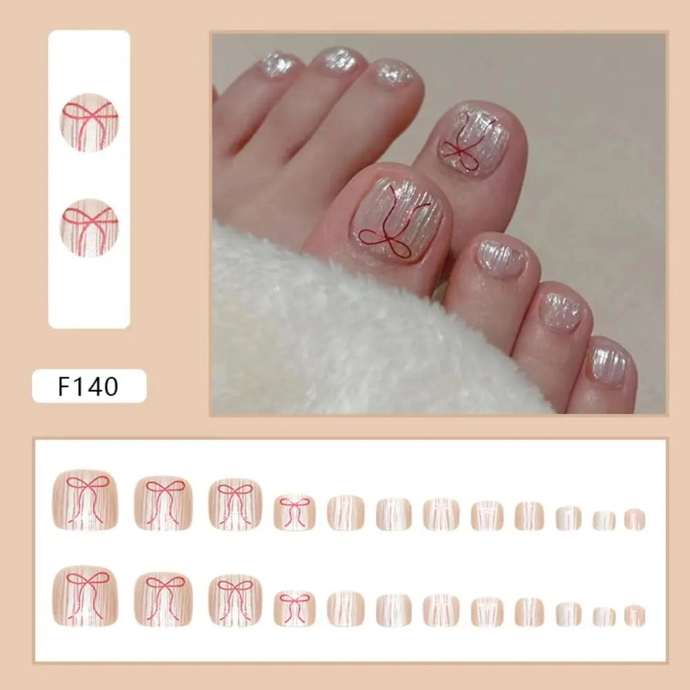 Nail Tips Short Square Fake Toenails French Simple Toe Nails Full Cover Cat Eye Foot Nails for Women Girl