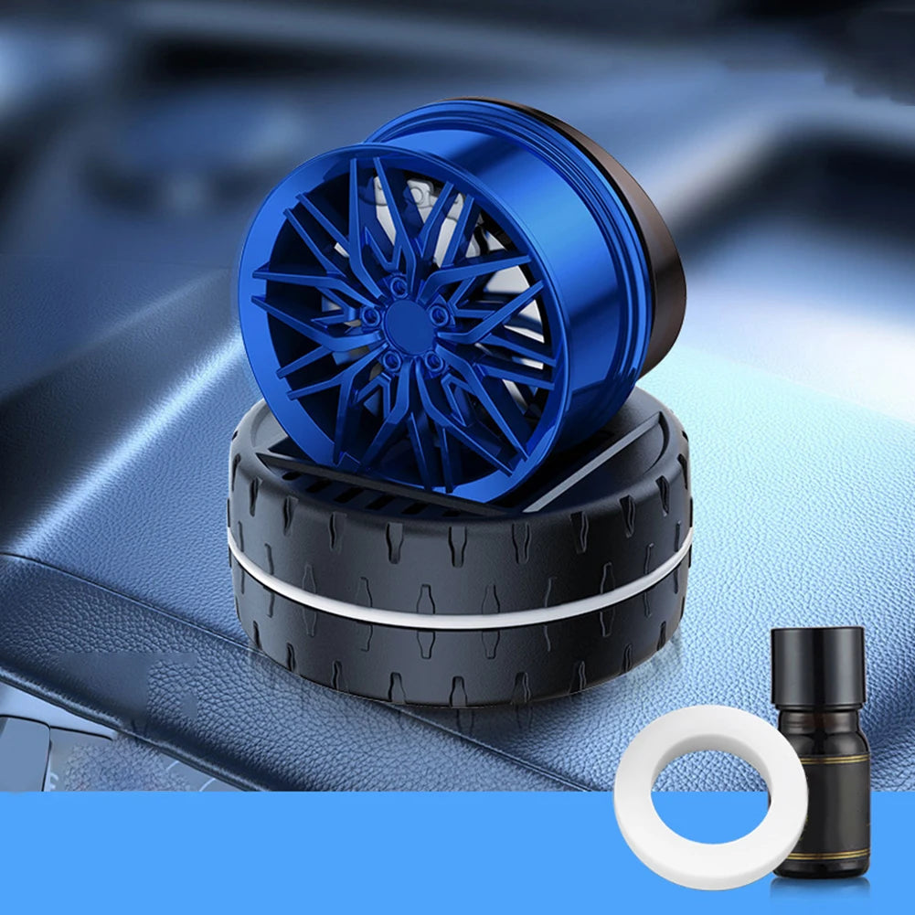 Car Air Fresheners Air Diffuser Solar Powered Rotating Car Purifier Humidifier Simulated Wheels Shape Essential Oil Diffuser