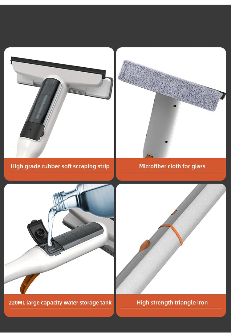 Household Multifunctional Window Cleaner Glass Spray Mop Glass Wiper With Silicone Scraper Floor Cleaning Mop Window Washer
