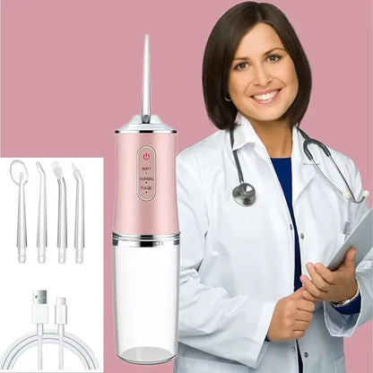 Oral Irrigator Portable Dental Water Flosser USB Rechargeable Water Jet Floss Tooth Pick 4 Jet Tip 220ml 3 Modes Dental Cleaner