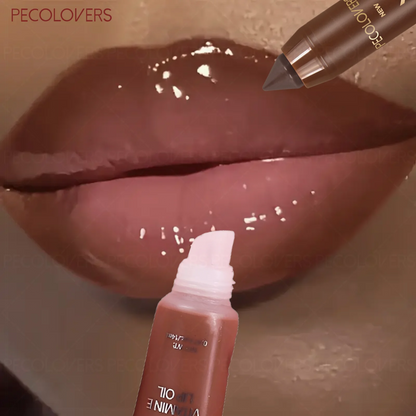 1 Set Hydrating Lip Gloss & Lip Liner Pen, Define Your Lips with 3D Precision, Non-sticky Water Gloss Look, Daily Makeup