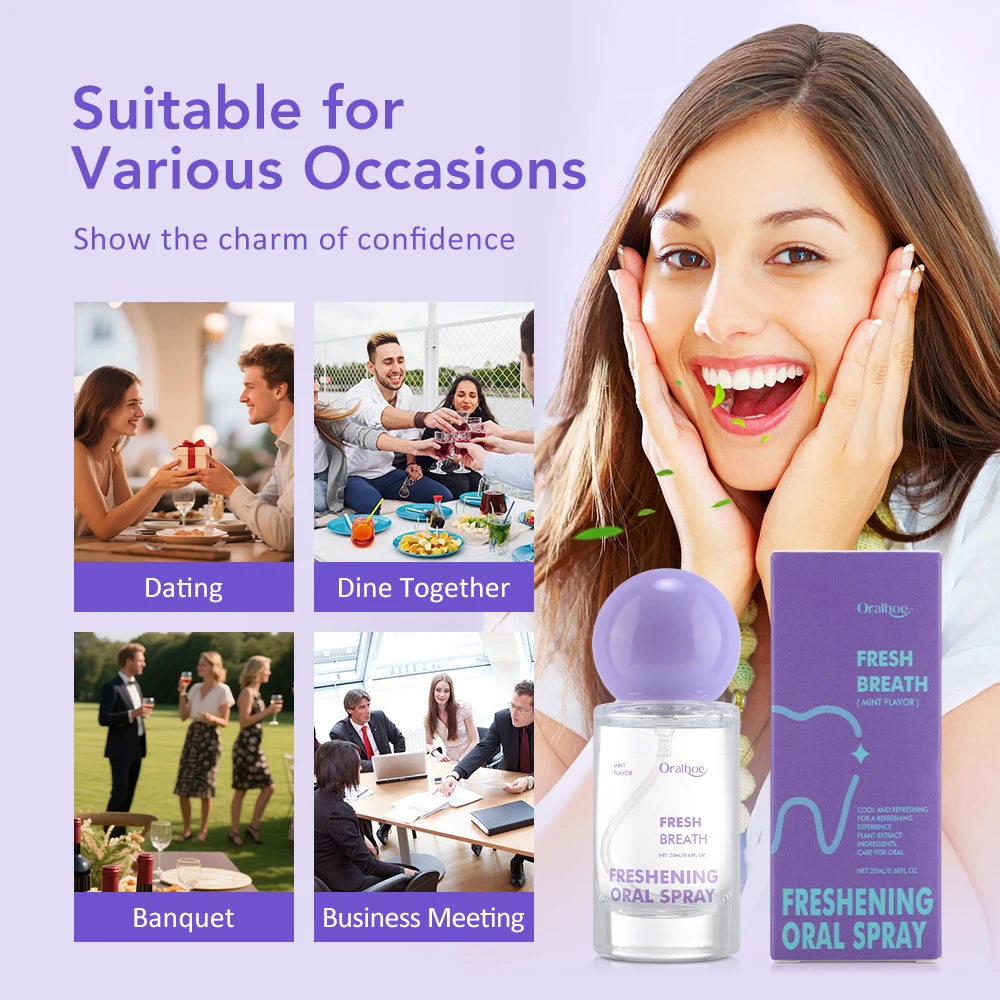 Mint Fresh Oral Spray Mouth Freshener 20ml Mild Long-Lasting Mist No Alcohol Travel-Sized Oral Care Breath Freshener for Adults