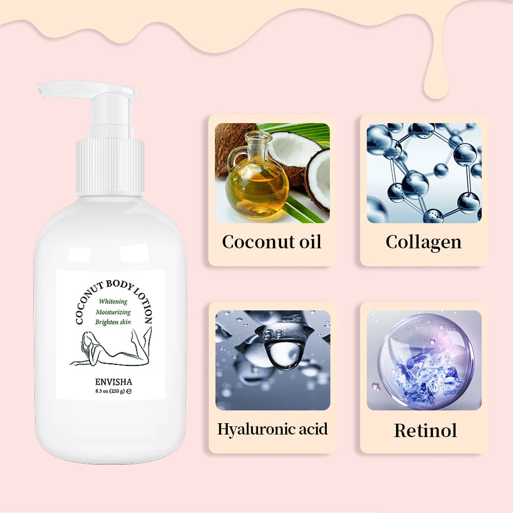 Skin Care Coconut Oil Face Body Lotion Cream Whitening Moisturizing Brightening Collagen Hyaluronic Acid Retinol Remove Melanin