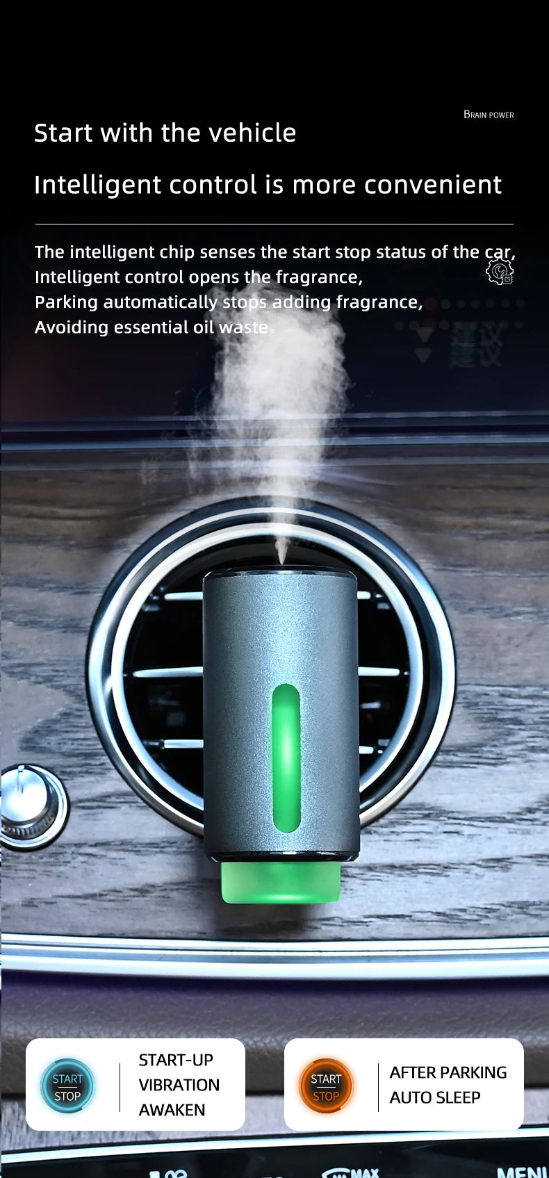 Car Air Freshener, Three Adjustable Modes Intelligent Car Aroma Diffuser, Rechargeable Car Aroma Diffuser, Black