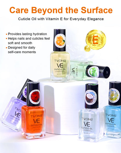 TWOING Vitamin E Nail Care Oils，Nail Cuticle Hydration & Nail Strengthening, Deeply Moisturizing for Healthier,Shinier,Nails 8ML