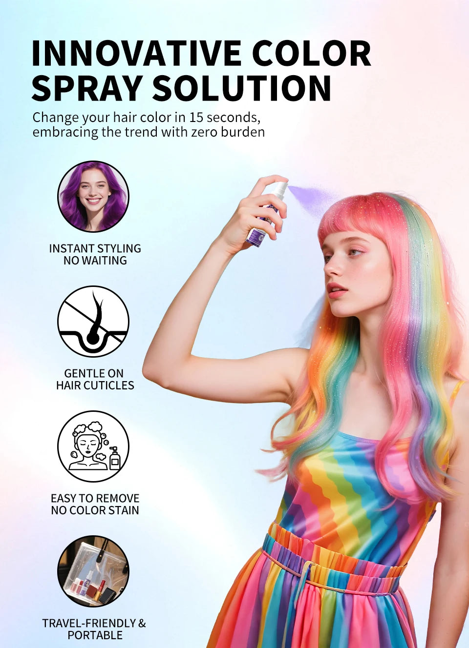 New Hair Color Spray Temporary Diy Hair Dye Spray Halloween Party Costume Instant Hair Styling Spray Disposable Hair Tools 30ml