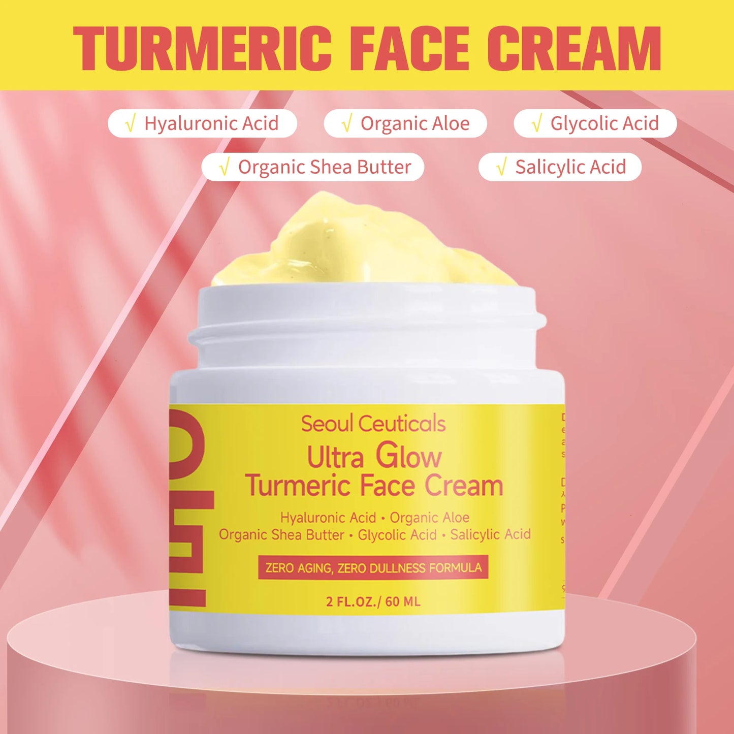 Turmeric Niacinamide Cream Moisturizing Hyaluronic Acid Cream Smooth Firm Makes Skin Look More Youthful Face Care Cosmetics 60g