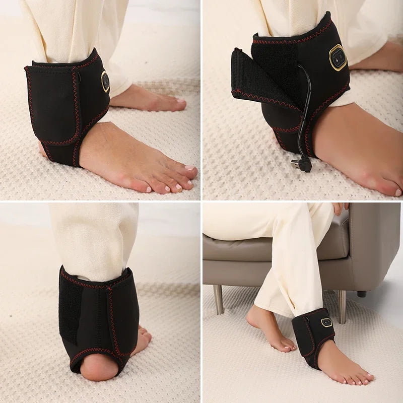 Ankle Massager with Heat Vibratio For Recover Relief Muscle Pain Sports Injuries Joint Warmth Adjustable Brace USB