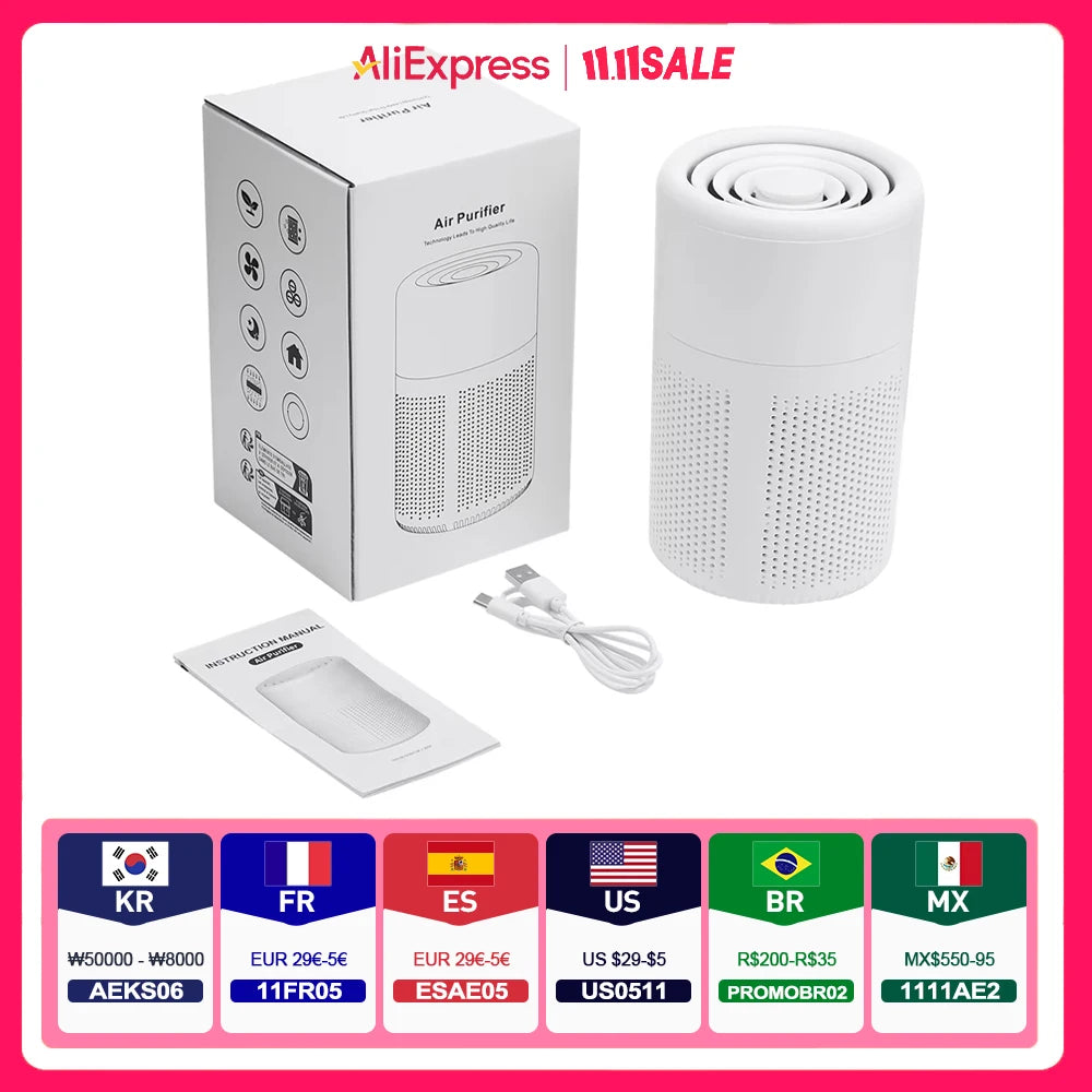 Household Air Purifier Portable Air Cleaner Mini Desktop Air Purifier With HEPA Filter Air Freshener Air Cleaner For Home Office