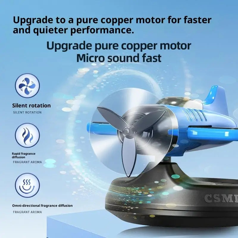 Air Freshening Diffuser with Rotating Aircraft Shape Design; Eco-friendly Solar Powered Operated for Vehicles