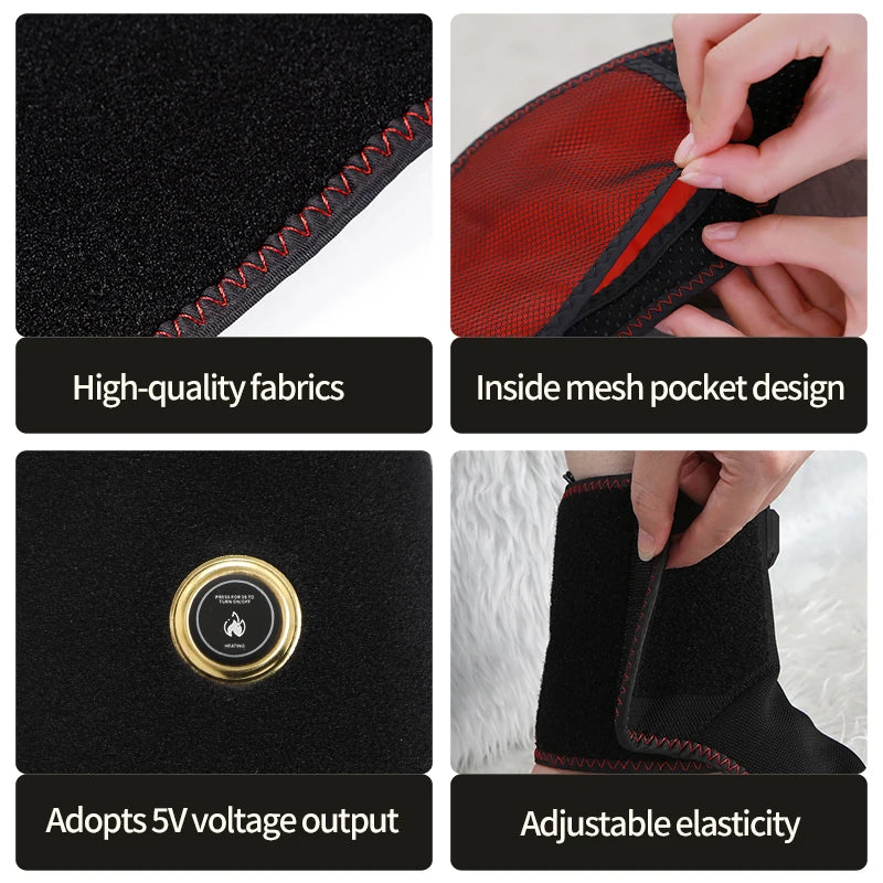 Ankle Massager with Heat Vibratio For Recover Relief Muscle Pain Sports Injuries Joint Warmth Adjustable Brace USB