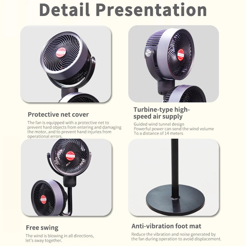 Variable-Frequency Household Electric Fan Soft-Noise Floor-Standing Air Circulation Cold Turbine For Bedroom Ventilation