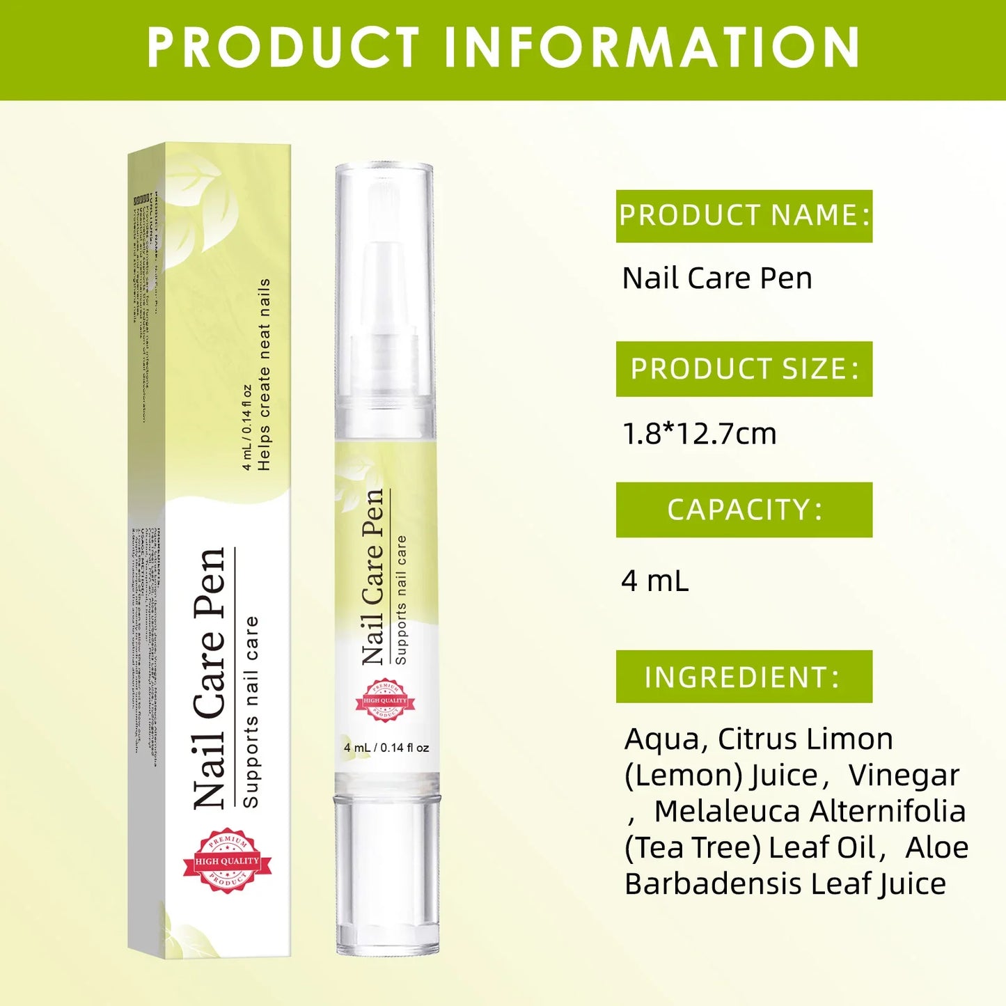 Nail Strengthening Pen 4ml - Lemon & tea tree oil blend minimizes yellow stains, fortifies weak nails & hydrates nail edges.