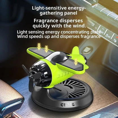 Air Freshening Diffuser with Rotating Aircraft Shape Design; Eco-friendly Solar Powered Operated for Vehicles