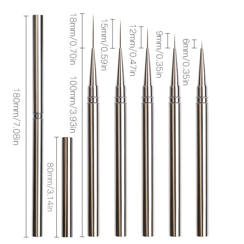 Nails Art Liner Brushes Striping Drawing Elongated Lines Painting 6/9/12/15/18mm Nail Professional Manicure Tool ZJS02