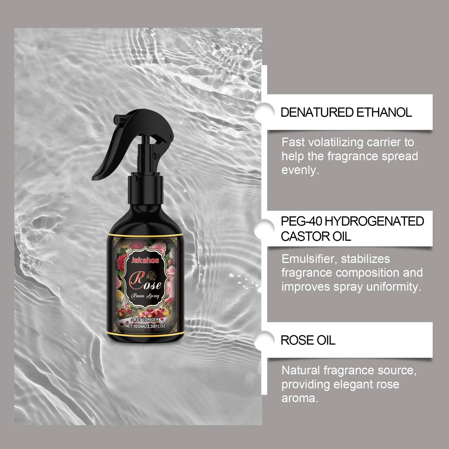 Rose Scented Room Spray 100ml Long Lasting Air Freshener for Bedroom Bathroom Office Instant Odor Eliminator Natural Fragrance