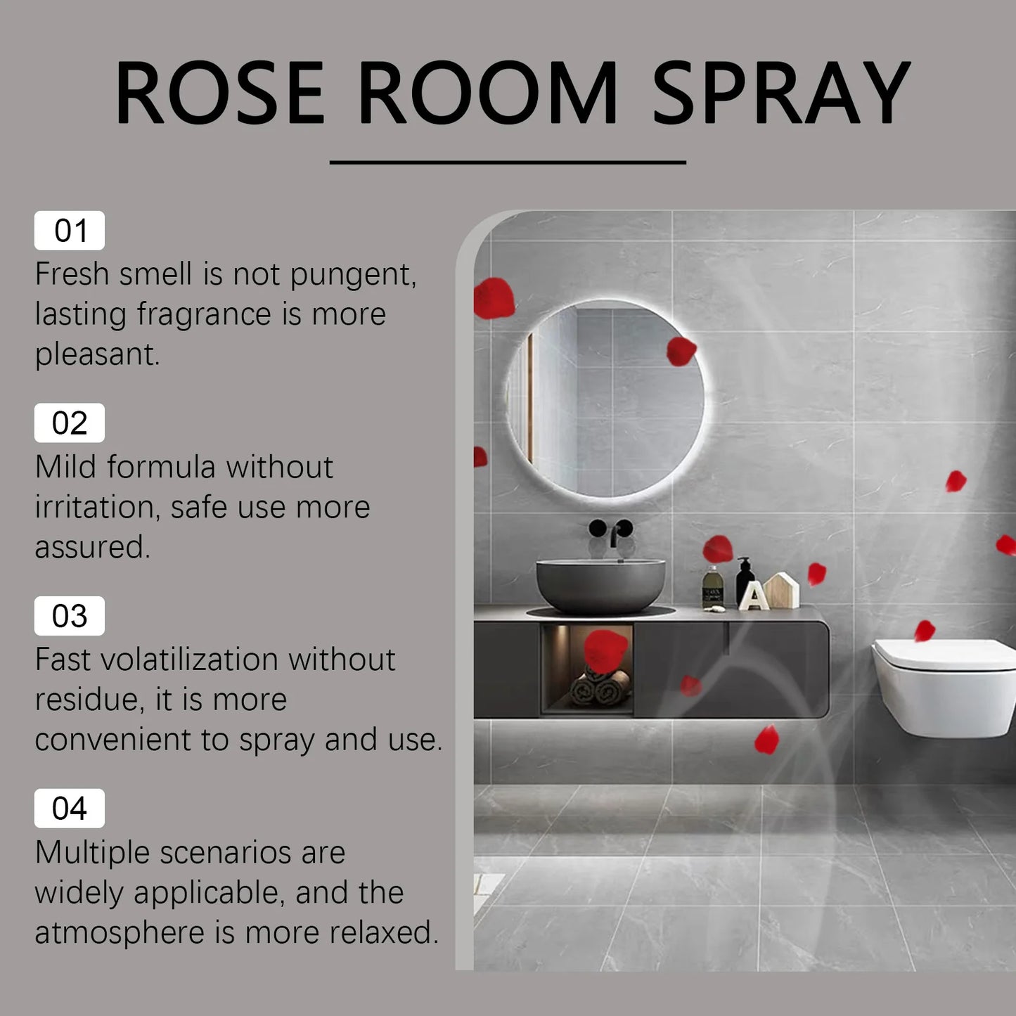 100ml Rose Scented Room Spray Long Lasting Air Freshener Natural Fragrance for Bedroom Bathroom Office Instant Odor Eliminator