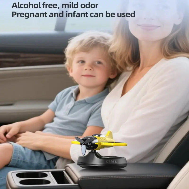 Air Freshening Diffuser with Rotating Aircraft Shape Design; Eco-friendly Solar Powered Operated for Vehicles