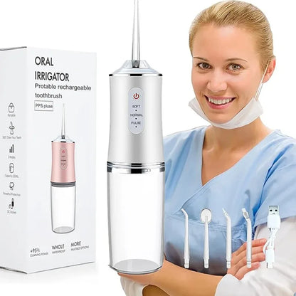 Oral Irrigator Portable Dental Water Flosser USB Rechargeable Water Jet Floss Tooth Pick 4 Jet Tip 220ml 3 Modes Dental Cleaner