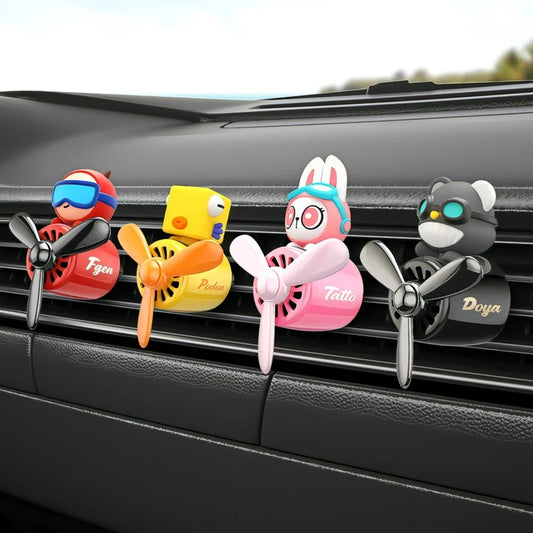 New Car Air Freshener Cute Cartoon Pilot Car Interior Perfume Diffuser Outlet Rotating Propeller Outlet Fragrance Car Perfume