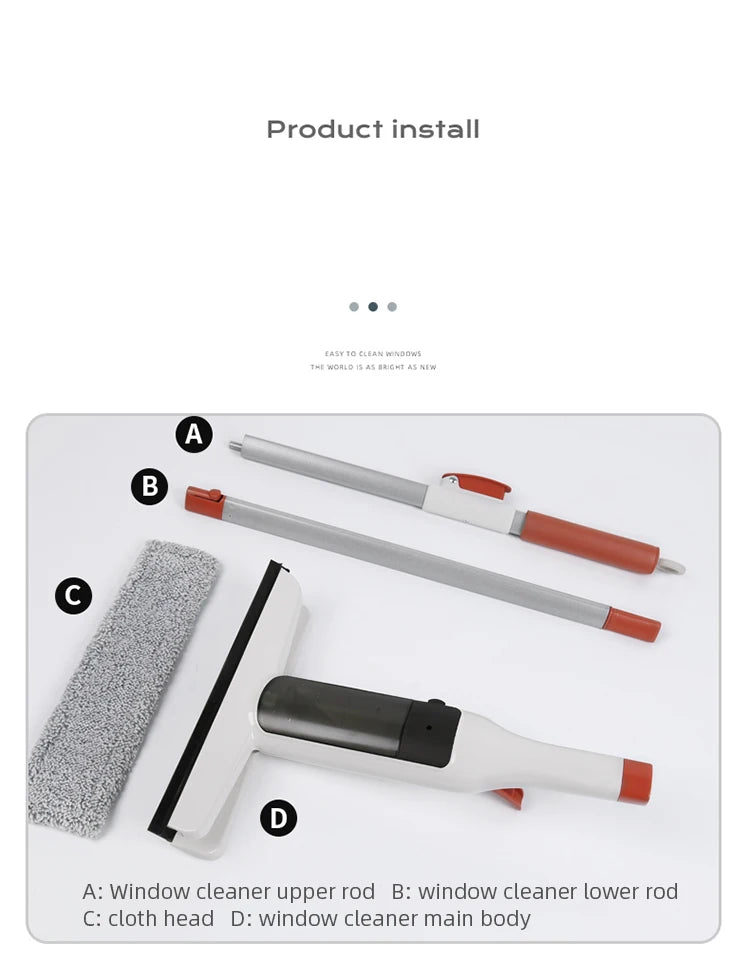 Household Multifunctional Window Cleaner Glass Spray Mop Glass Wiper With Silicone Scraper Floor Cleaning Mop Window Washer