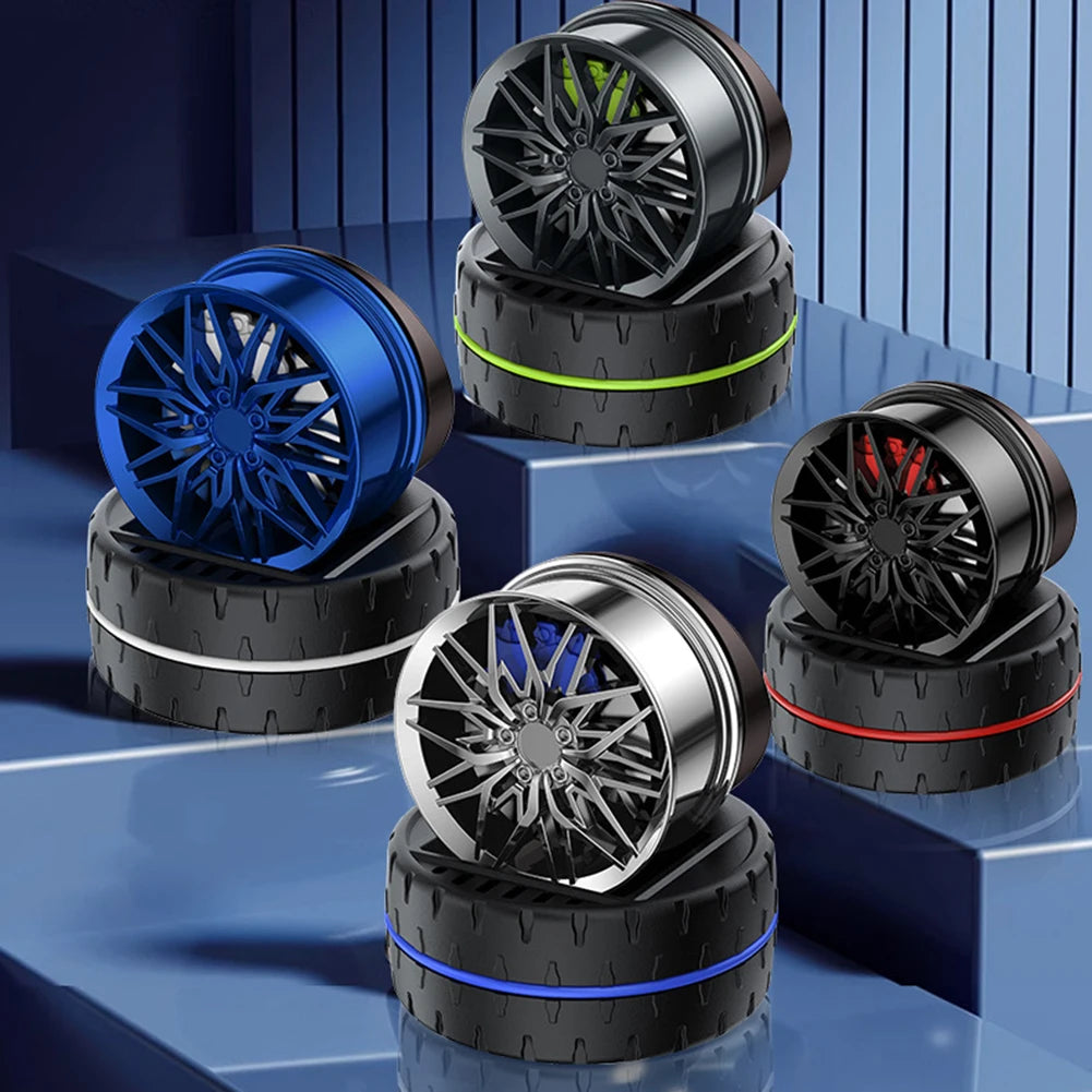 Car Air Fresheners Air Diffuser Solar Powered Rotating Car Purifier Humidifier Simulated Wheels Shape Essential Oil Diffuser