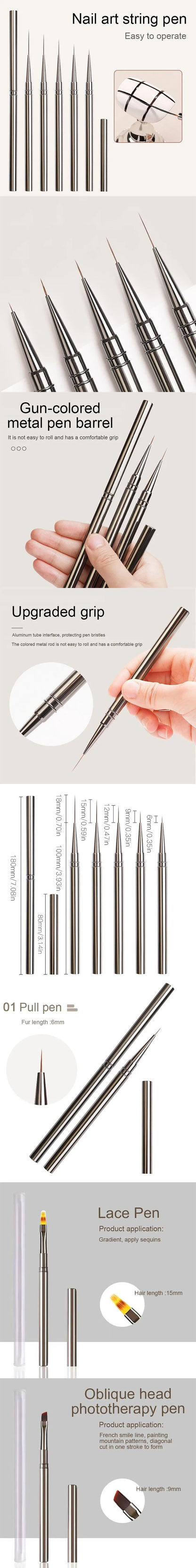 Nails Art Liner Brushes Striping Drawing Elongated Lines Painting 6/9/12/15/18mm Nail Professional Manicure Tool ZJS02