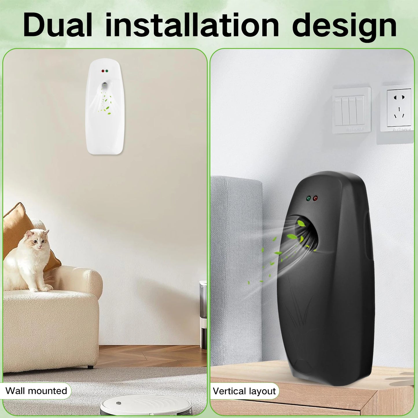 2Pcs Air Fresher Spray Dispenser Household Wall-mounted Automatic 3  Adjustable Mode  Aroma Diffuser Toilet Room Odor Eliminator