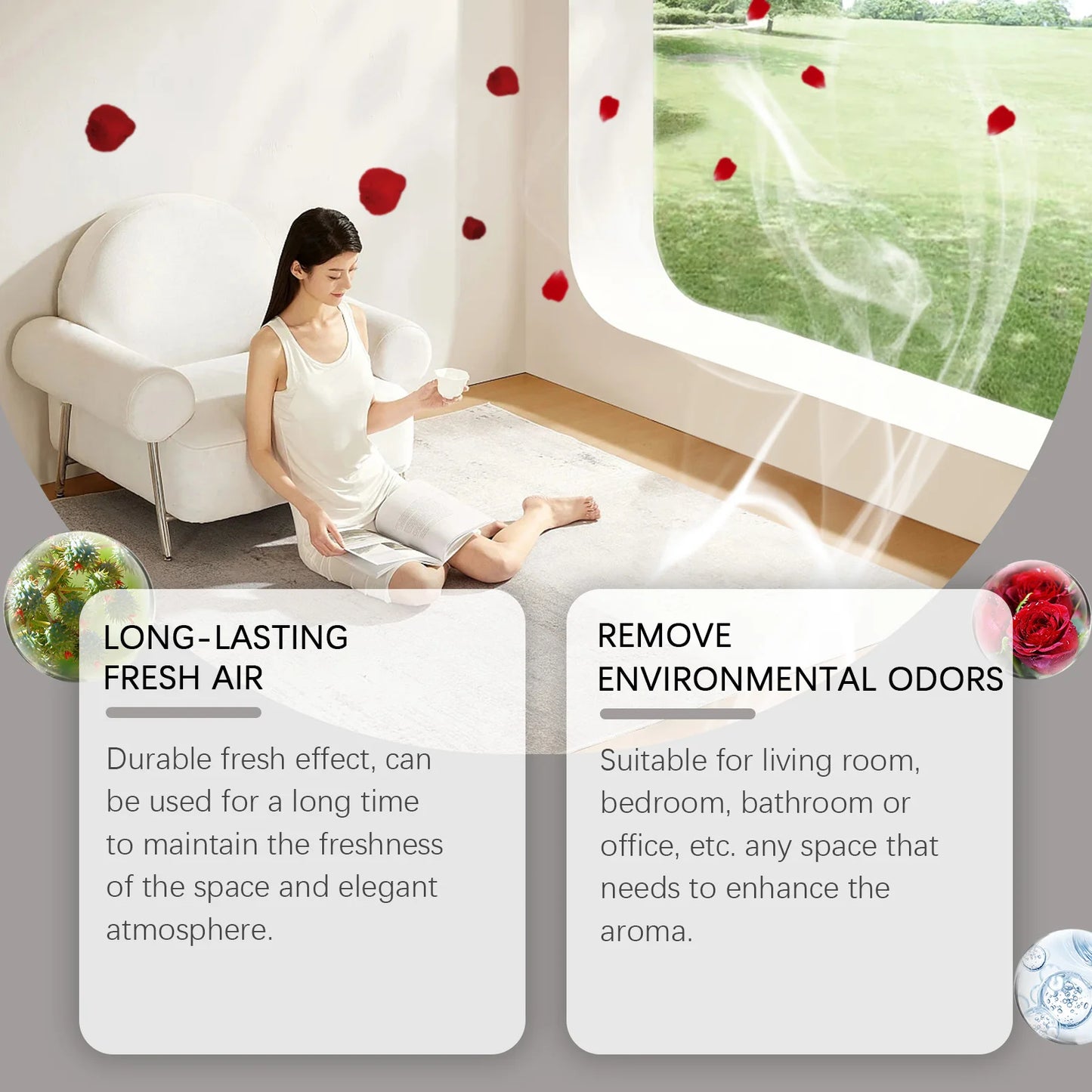 100ml Rose Scented Room Spray Long Lasting Air Freshener Natural Fragrance for Bedroom Bathroom Office Instant Odor Eliminator