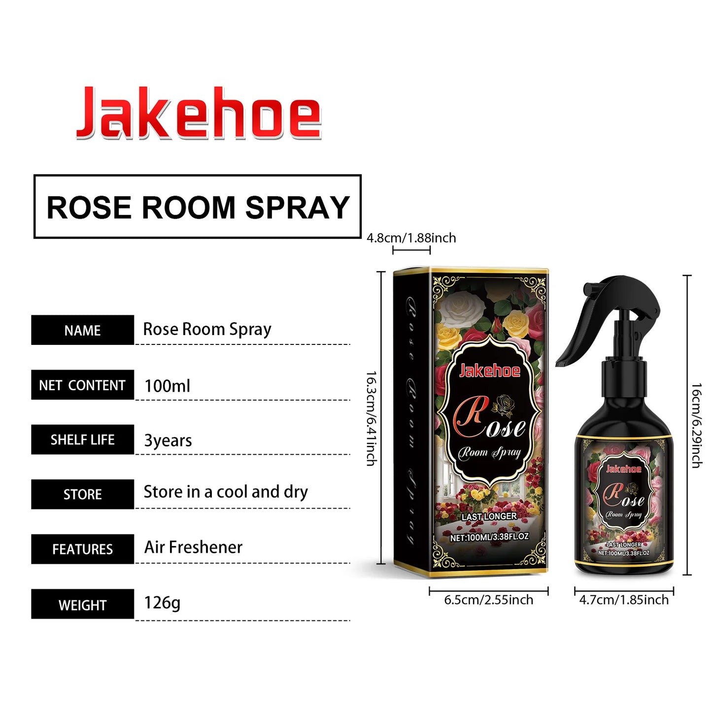 100ml Rose Scented Room Spray Long Lasting Air Freshener Natural Fragrance for Bedroom Bathroom Office Instant Odor Eliminator