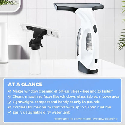 Cordless Window Vacuum Cleaner Rechargable 3-in-1 Spray/Clean/Suck Window Cleaning Tool Set for Showers Mirrors Tiles Home Use
