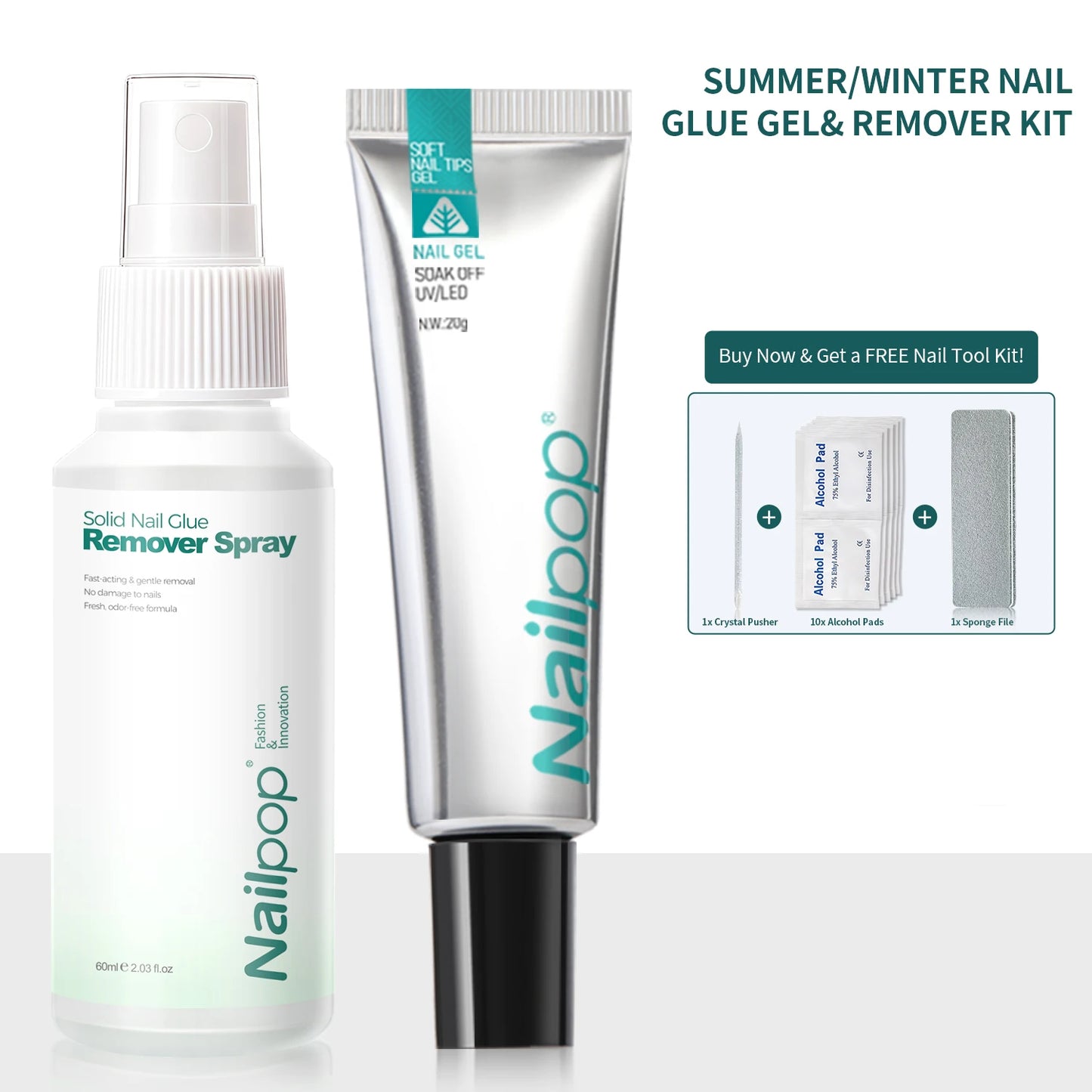 Nailpop 60ml Solid Nail Gel Remover Spray Easily Soften and Removes Press-On Nails Fresh Odorless Gel Fake Nail Tip Remover Tool