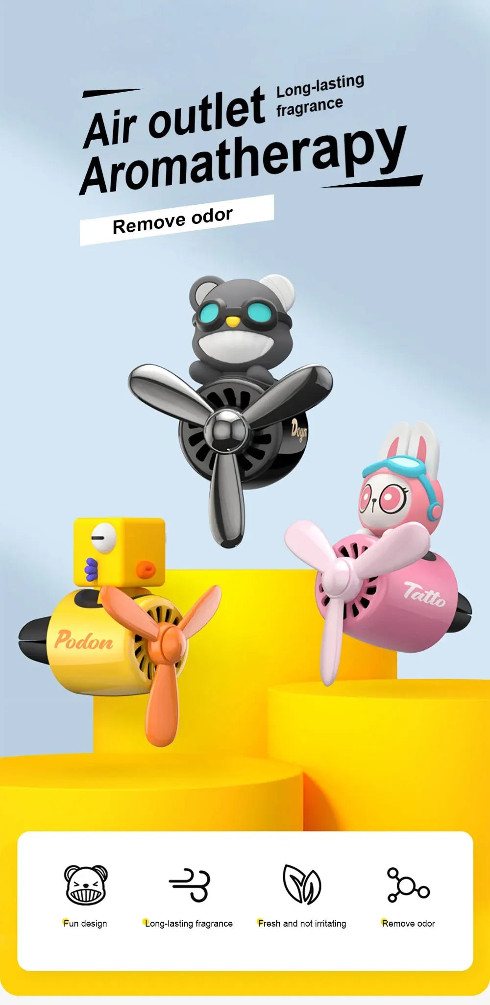 New Car Air Freshener Cute Cartoon Pilot Car Interior Perfume Diffuser Outlet Rotating Propeller Outlet Fragrance Car Perfume