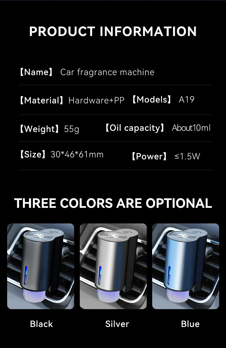 CAR Humidifier Essential Oil Diffuser Smart Car Air Aromatherapy Diffuser, Fragrance Car Air fresheners with Three Adjustable