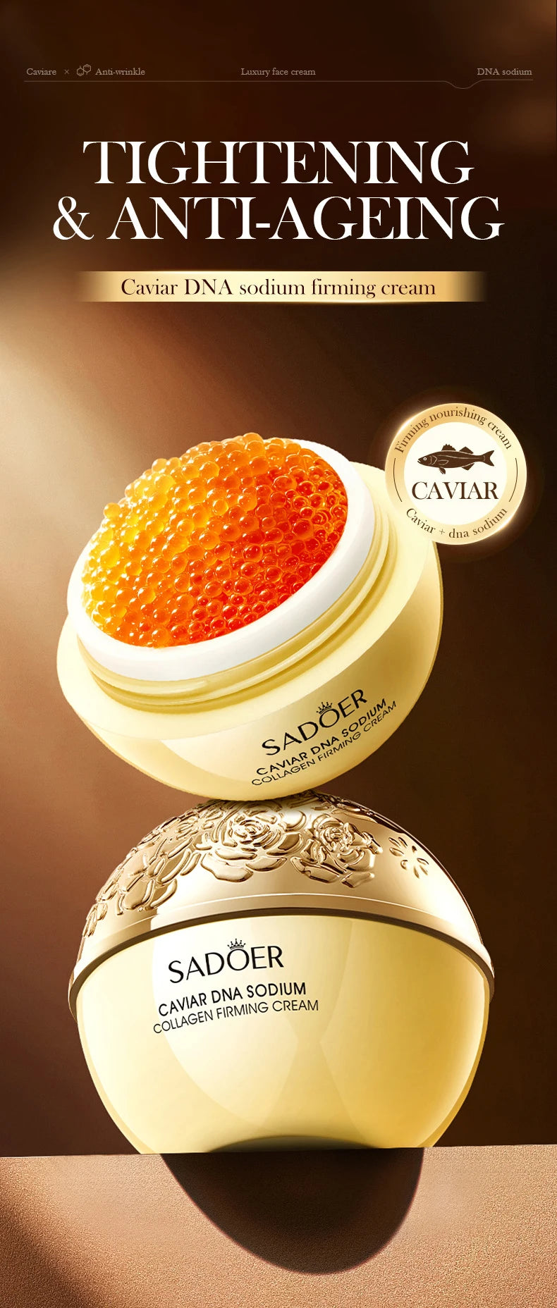 Caviar Anti-Wrinkle Face Cream Collagen Anti-Aging Firming Lift Fade Fine Lines Moisturizing Smooth Brighten Skin Care Products