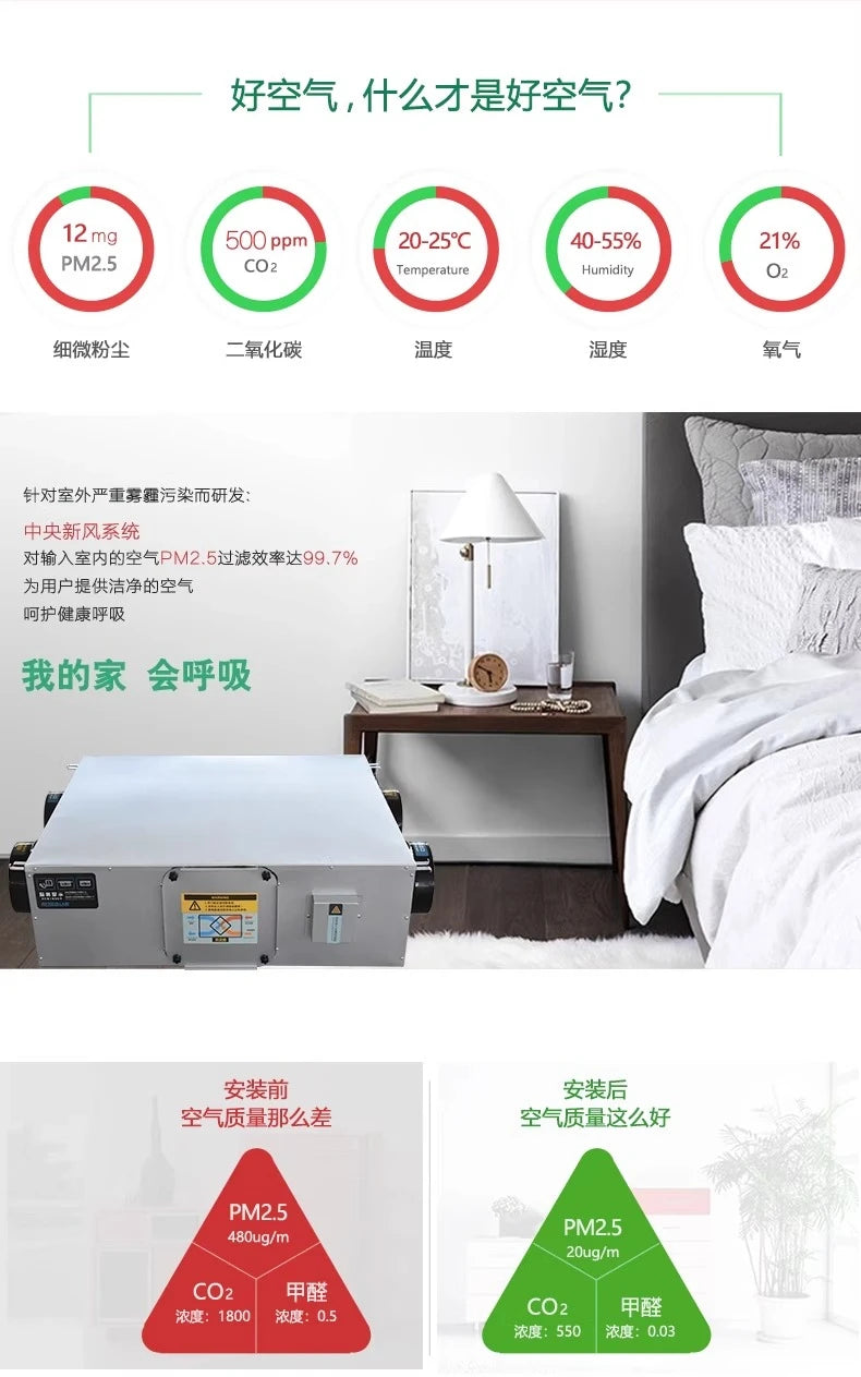 200 Air Volume Two-way Flow Fresh Air Fan [Ordinary Type] Household Whole House Purification Fresh Air Fan Two-way Flow Exhaust