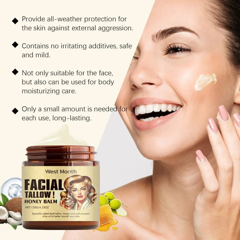 Tallow And Honey Moisturizing Cream For Dry Skin Deep Hydration Nourishing Cream For Soft Smooth Skin Care